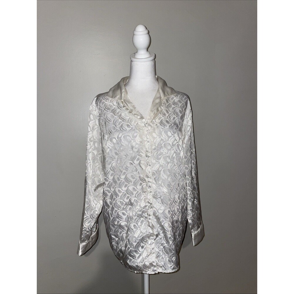 Inner Most Pajama Top M Ivory Satin Jacquard Sleep Shirt Style 17544 Button